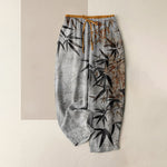 Buddha Stones Pure Cotton Ink Bamboo Pattern Women's Elastic Waist Pants With Pockets