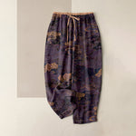 Buddha Stones Pure Cotton Oriental Cloud Pattern Women's Elastic Waist Pants With Pockets