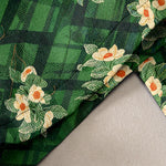 Buddha Stones Pure Cotton Vintage Floral and Grid Pattern Women's Elastic Waist Pants with Pockets
