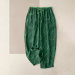 Buddha Stones Pure Cotton Delicate Pear Pattern Women's Elastic Waist Pants With Pockets