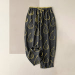 Buddha Stones Pure Cotton Delicate Pear Pattern Women's Elastic Waist Pants With Pockets