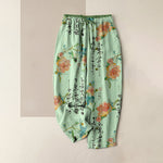 Buddha Stones Pure Cotton Vintage Floral Calligraphy Pattern Women's Elastic Waist Pants With Pockets