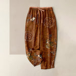 Buddha Stones Pure Cotton Bohemian Floral Bird Pattern Women's Elastic Waist Pants With Pockets