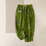 Buddha Stones Pure Cotton Bohemian Floral Bird Pattern Women's Elastic Waist Pants With Pockets