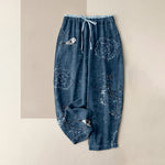 Buddha Stones Pure Cotton Bohemian Floral Bird Pattern Women's Elastic Waist Pants With Pockets