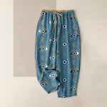 Buddha Stones Pure Cotton Mystic Evil Eye Pattern Women's Elastic Waist Pants With Pockets