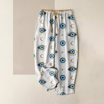 Buddha Stones Pure Cotton Mystic Evil Eye Pattern Women's Elastic Waist Pants With Pockets