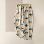 Buddha Stones Pure Cotton Mystic Evil Eye Pattern Women's Elastic Waist Pants With Pockets