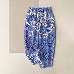 Buddha Stones Pure Cotton Bohemian Paisley Floral Pattern Women's Elastic Waist Pants With Pockets