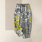 Buddha Stones Pure Cotton Bohemian Paisley Floral Pattern Women's Elastic Waist Pants With Pockets