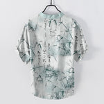 Buddha Stones Cotton Ink Bamboo Calligraphy Pattern Men's Short Sleeve Half Button Shirt