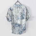 Buddha Stones Cotton Ink Bamboo Calligraphy Pattern Men's Short Sleeve Half Button Shirt