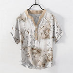 Buddha Stones Cotton Ink Bamboo Calligraphy Pattern Men's Short Sleeve Half Button Shirt
