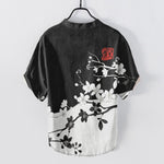 Buddha Stones Cotton Plum Blossom Branch Pattern Men's Short Sleeve Half Button Shirt