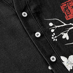 Buddha Stones Cotton Plum Blossom Branch Pattern Men's Short Sleeve Half Button Shirt