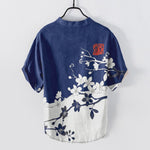 Buddha Stones Cotton Plum Blossom Branch Pattern Men's Short Sleeve Half Button Shirt