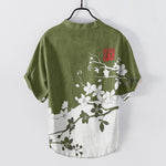 Buddha Stones Cotton Plum Blossom Branch Pattern Men's Short Sleeve Half Button Shirt