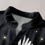 Buddha Stones Cotton Flying Crane Cloud Pattern Men's Short Sleeve Half Button Shirt