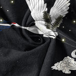 Buddha Stones Cotton Flying Crane Cloud Pattern Men's Short Sleeve Half Button Shirt