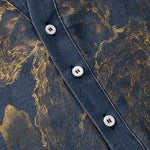 Buddha Stones Cotton Golden Mountain Pine Pattern Men's Short Sleeve Half Button Shirt