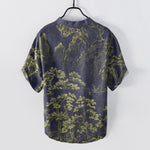 Buddha Stones Cotton Golden Mountain Pine Pattern Men's Short Sleeve Half Button Shirt