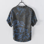 Buddha Stones Cotton Golden Mountain Pine Pattern Men's Short Sleeve Half Button Shirt