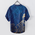 Buddha Stones Cotton Golden Buddha Lotus Pattern Men's Short Sleeve Half Button Shirt