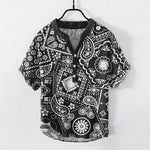 Buddha Stones Cotton Classic White Paisley Pattern Men's Short Sleeve Half Button Shirt