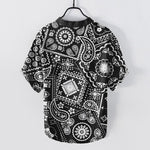 Buddha Stones Cotton Classic White Paisley Pattern Men's Short Sleeve Half Button Shirt