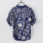 Buddha Stones Cotton Classic White Paisley Pattern Men's Short Sleeve Half Button Shirt