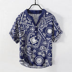 Buddha Stones Cotton Classic White Paisley Pattern Men's Short Sleeve Half Button Shirt