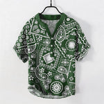 Buddha Stones Cotton Classic White Paisley Pattern Men's Short Sleeve Half Button Shirt