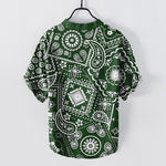 Buddha Stones Cotton Classic White Paisley Pattern Men's Short Sleeve Half Button Shirt