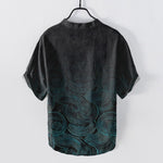 Buddha Stones Cotton Concentric Ripple Pattern Men's Short Sleeve Half Button Shirt