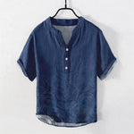 Buddha Stones Cotton Concentric Ripple Pattern Men's Short Sleeve Half Button Shirt