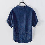 Buddha Stones Cotton Concentric Ripple Pattern Men's Short Sleeve Half Button Shirt