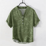 Buddha Stones Cotton Running Horse Line Pattern Men's Short Sleeve Half Button Shirt