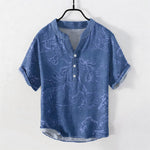 Buddha Stones Cotton Running Horse Line Pattern Men's Short Sleeve Half Button Shirt