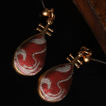 Buddha Stones Song Brocade White Patterns Pipa-Shaped Design Harmony Teardrop Earrings