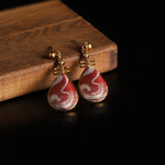 Buddha Stones Song Brocade White Patterns Pipa-Shaped Design Harmony Teardrop Earrings