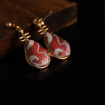Buddha Stones Song Brocade White Patterns Pipa-Shaped Design Harmony Teardrop Earrings