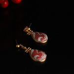 Buddha Stones Song Brocade White Patterns Pipa-Shaped Design Harmony Teardrop Earrings