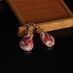 Buddha Stones Song Brocade White Patterns Pipa-Shaped Design Harmony Teardrop Earrings