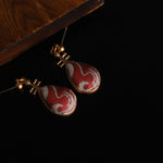 Buddha Stones Song Brocade White Patterns Pipa-Shaped Design Harmony Teardrop Earrings