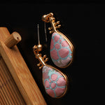 Buddha Stones Song Brocade floral Pattern Pipa-Shaped Harmony Handcrafted Teardrop Earrings