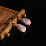Buddha Stones Song Brocade floral Pattern Pipa-Shaped Harmony Handcrafted Teardrop Earrings