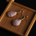 Buddha Stones Song Brocade floral Pattern Pipa-Shaped Harmony Handcrafted Teardrop Earrings