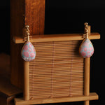 Buddha Stones Song Brocade floral Pattern Pipa-Shaped Harmony Handcrafted Teardrop Earrings