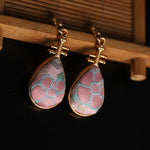Buddha Stones Song Brocade floral Pattern Pipa-Shaped Harmony Handcrafted Teardrop Earrings