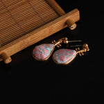 Buddha Stones Song Brocade floral Pattern Pipa-Shaped Harmony Handcrafted Teardrop Earrings